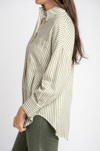 Camisa Rayada Con Lino Oliva