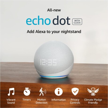 Amazon Echo Dot 5ta Generacion With Clock Glacier White Amazon Echo Dot 5ta Generacion With Clock Glacier White