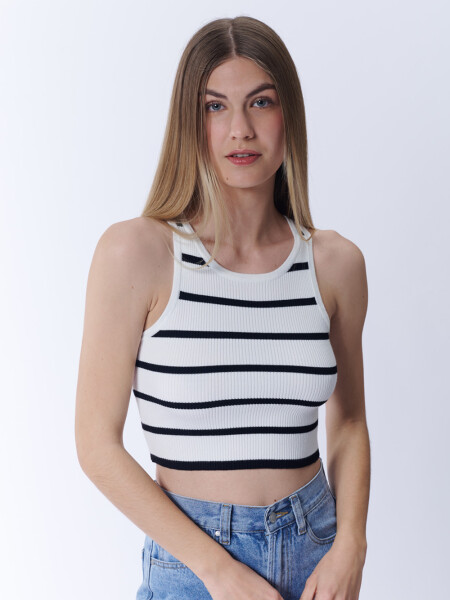 Top punto rib Blanco Y Negro