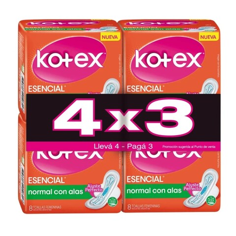 Kotex toallas femeninas pack 4x3 Esencial