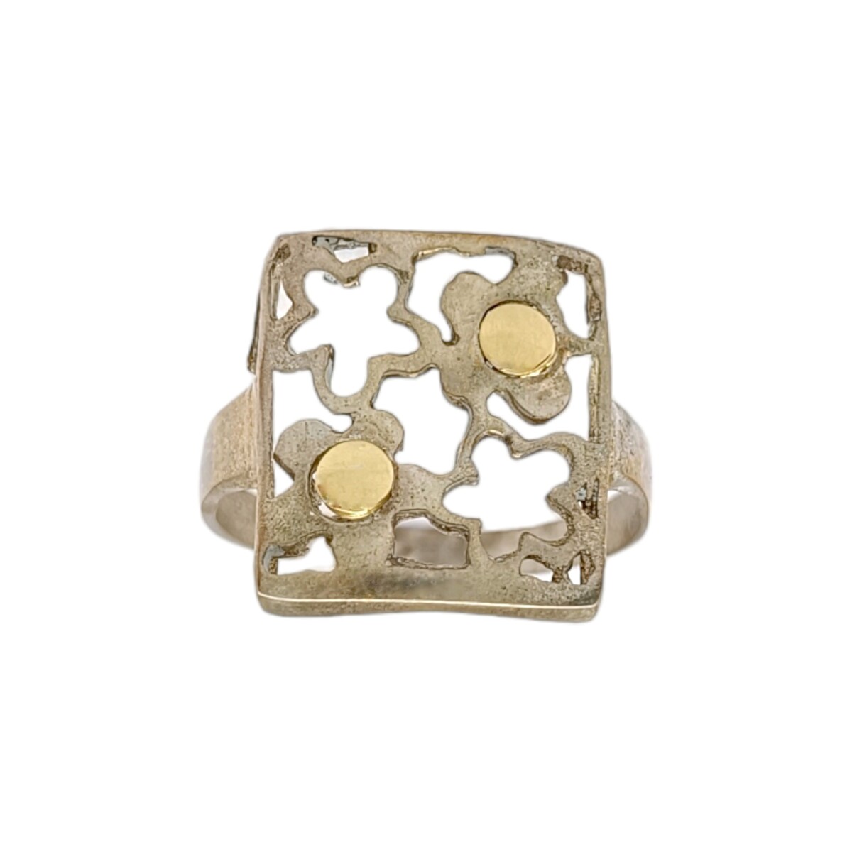 Anillo Flor-Plata y Oro-Sin Piedra-AN5473 - sinpiedra 