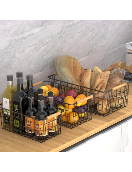 CESTO METAL CON ASA DE MADERA 28.5x21.5x12CM NEGRO CESTO METAL CON ASA DE MADERA 28.5x21.5x12CM NEGRO