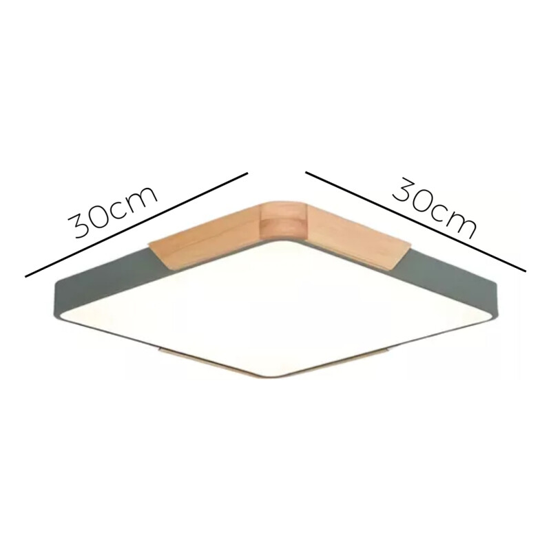 Luminaria Plafon Led Cuadrado 30cm Metal Y Madera Colores Gris