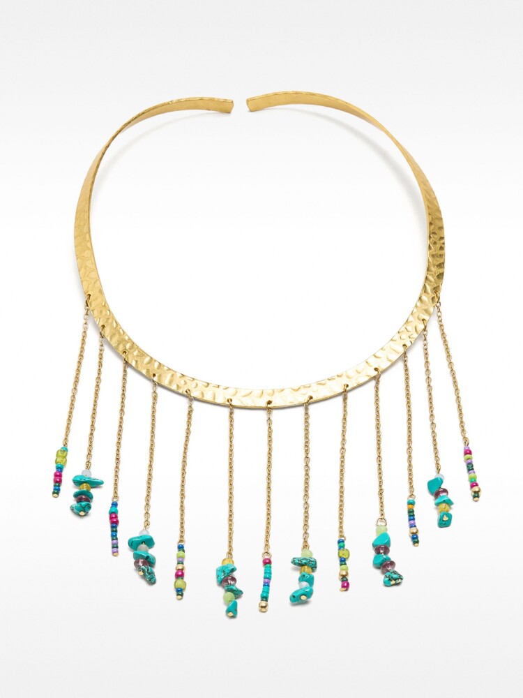 Collar Rígido Con Flecos Y Piedras multicolor