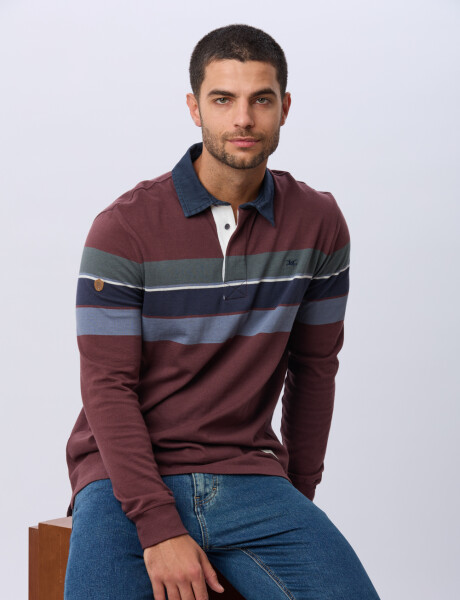 REMERA POLO RAYADA EN ALGODÓN Bordo