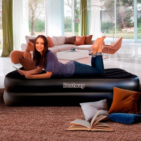 Colchón Sommier Inflable Bestway Camping + Almohada Azul