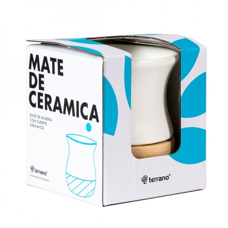 Mate Cerámica base Madera Blanco