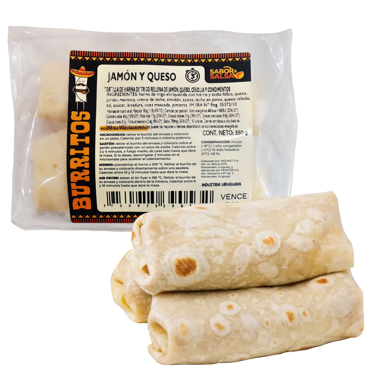 Burritos de Jamon y Queso 330 Gramos 