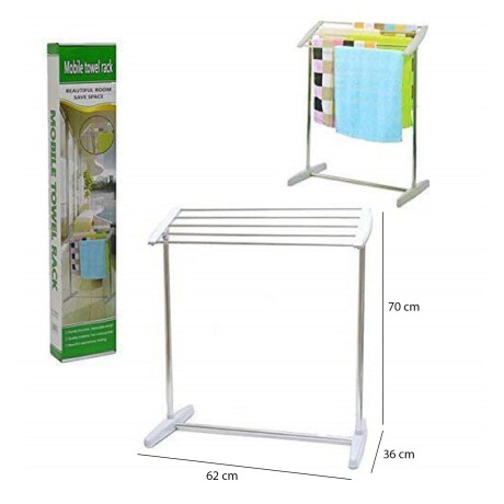 Tendedero Toallero de Piso Móvil para Ropa en Acero Inox Plateado