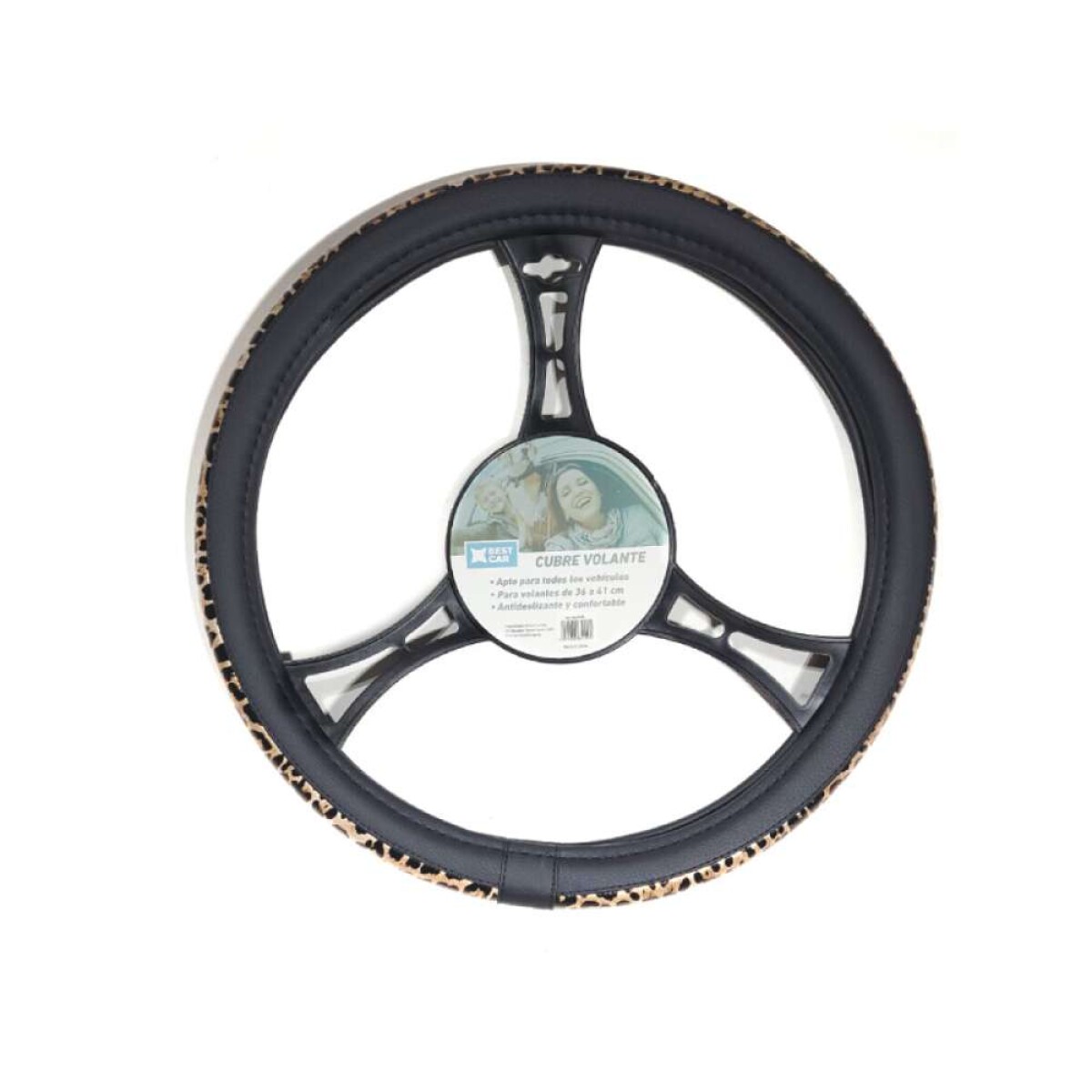 Cubre Volante Auto Protector - Negro Con Detalle Animal Print Dorado 