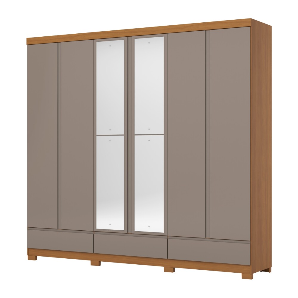 ROPERO IMPERIAL 6 PUERTAS 9 CAJONES CON ESPEJOS GUARDARROPA CLOSET ARMARIO 100% MDF CANELA