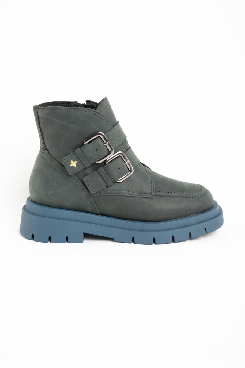 Bota Cuero Hebillas Negro