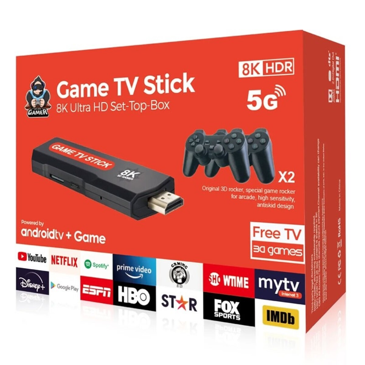 Decodificador Game Tv Stick 8k Ultra HD Con Controlador Inalámbrico Dual, HDR 