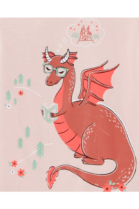 Pijama cuatro piezas de algodón diseño dragón Sin color