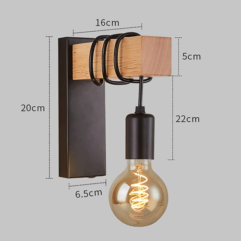 Aplique Colgante Portalámparas Metal Madera Vintage Negro Negro