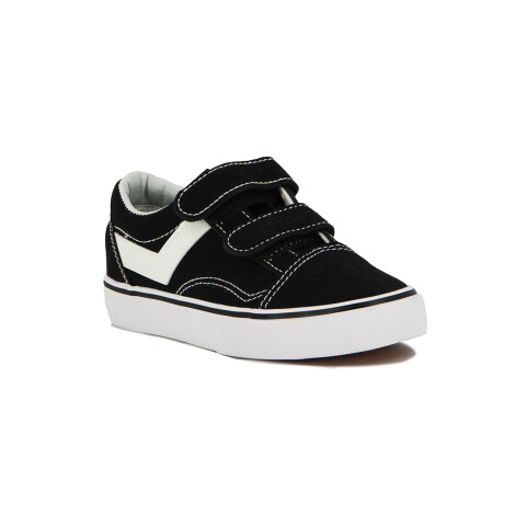 Pony Kids Champion Casual Old School Canva-Suede C/Velcro / Black-White Negro-Blanco