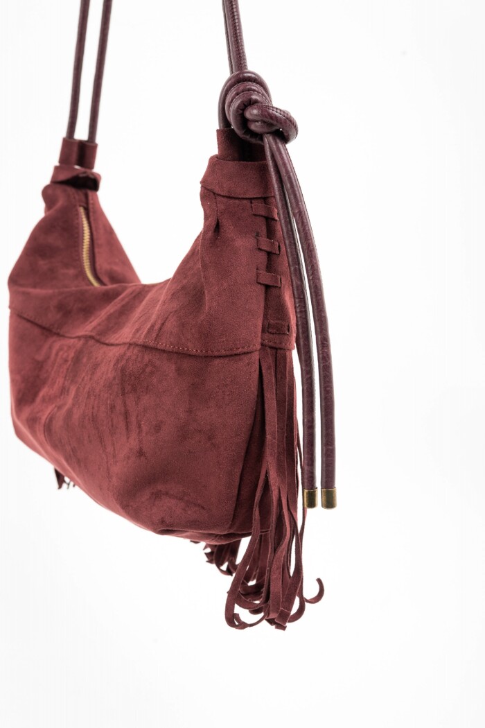 Cartera Gamuza Vegana Flecos Burdeos