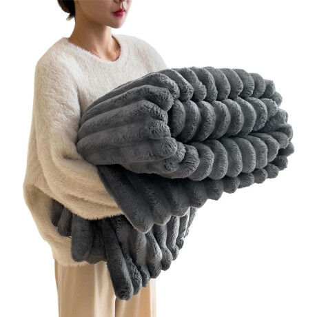 Manta Frazada Polar 2 Plazas Acanalada Suave para Cama Sofá Gris Oscuro