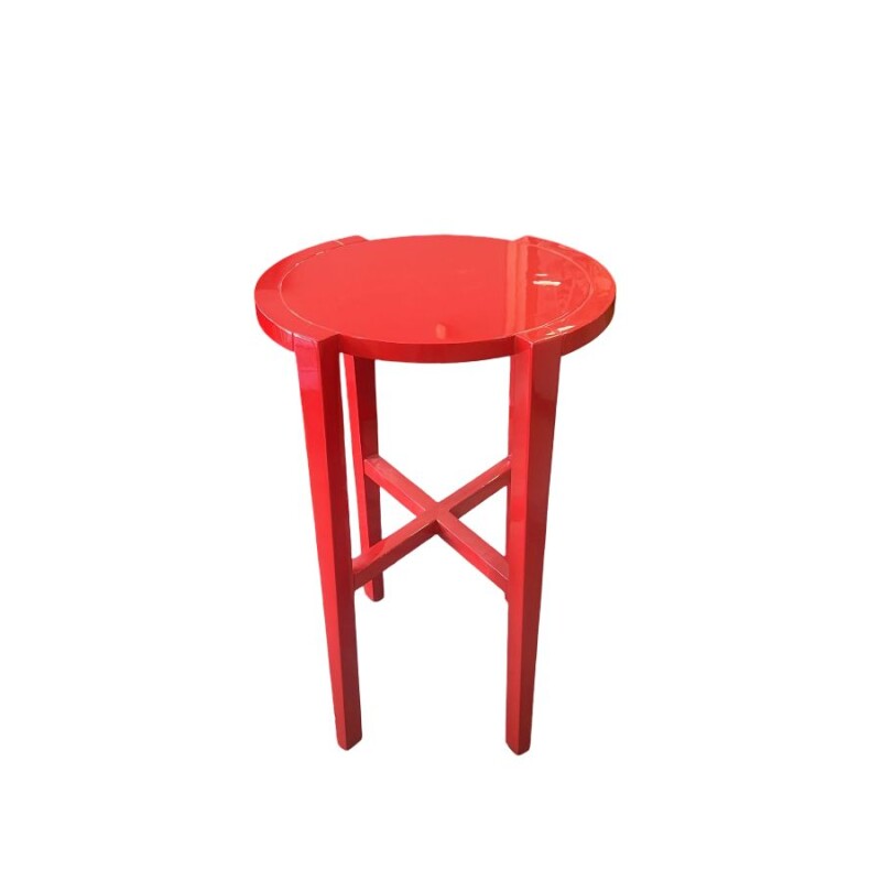 MESA LATERAL REDONDA LACA ROJA - PRODUCTO CON DETALLES - MESA LATERAL REDONDA LACA ROJA - PRODUCTO CON DETALLES -