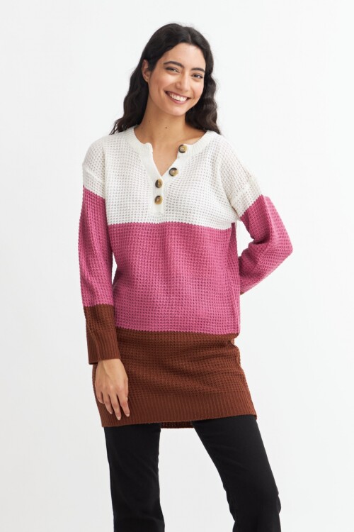 Sweater franjas horizontales ROSADO