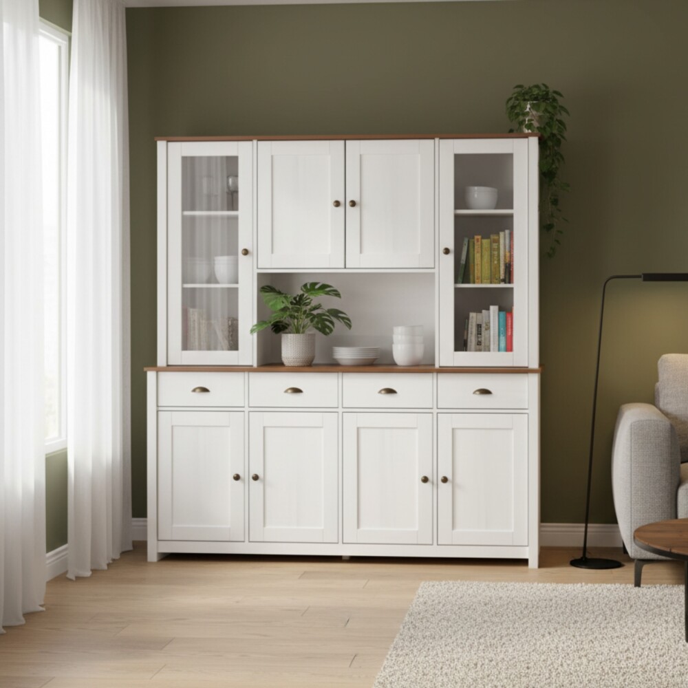 Cristalero - 8 Puertas - 4 Cajones - Línea Colonial Blanco/Freijo