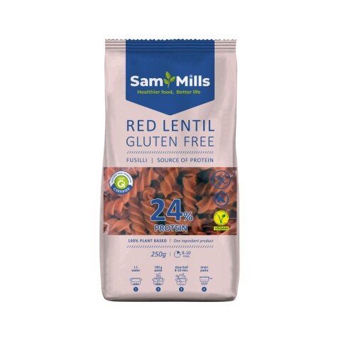 PASTA SIN GLUTEN SAM MILLS FUSILLI LENT.ROJA 24 % PROT - 250 grs Pasta Sin Gluten Sam Mills Fusilli Lent.roja 24 % Prot - 250 Grs