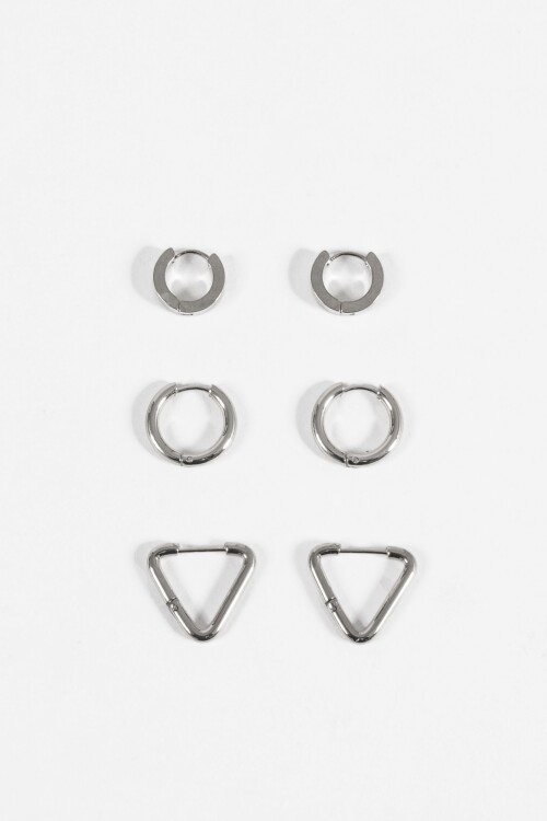 Set de aros geométricos acero plateado
