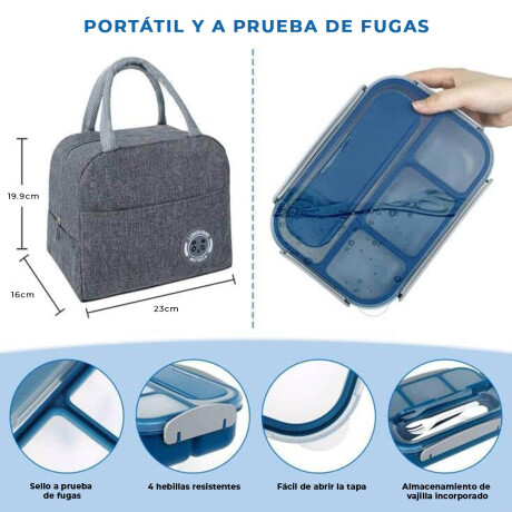 Set X27 Lunchera Térmica Tupper Vianda+ Botella+ Acc Azul
