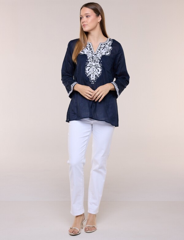 Blusa Boho Bordada AZUL