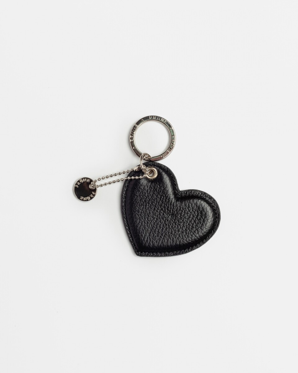 Llavero Heart En Cuero Graneado - Negro 