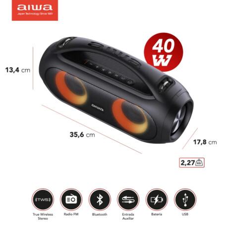 Parlante Boombox Aiwa AW-S500BT 40W R.M.S. TWS Negro