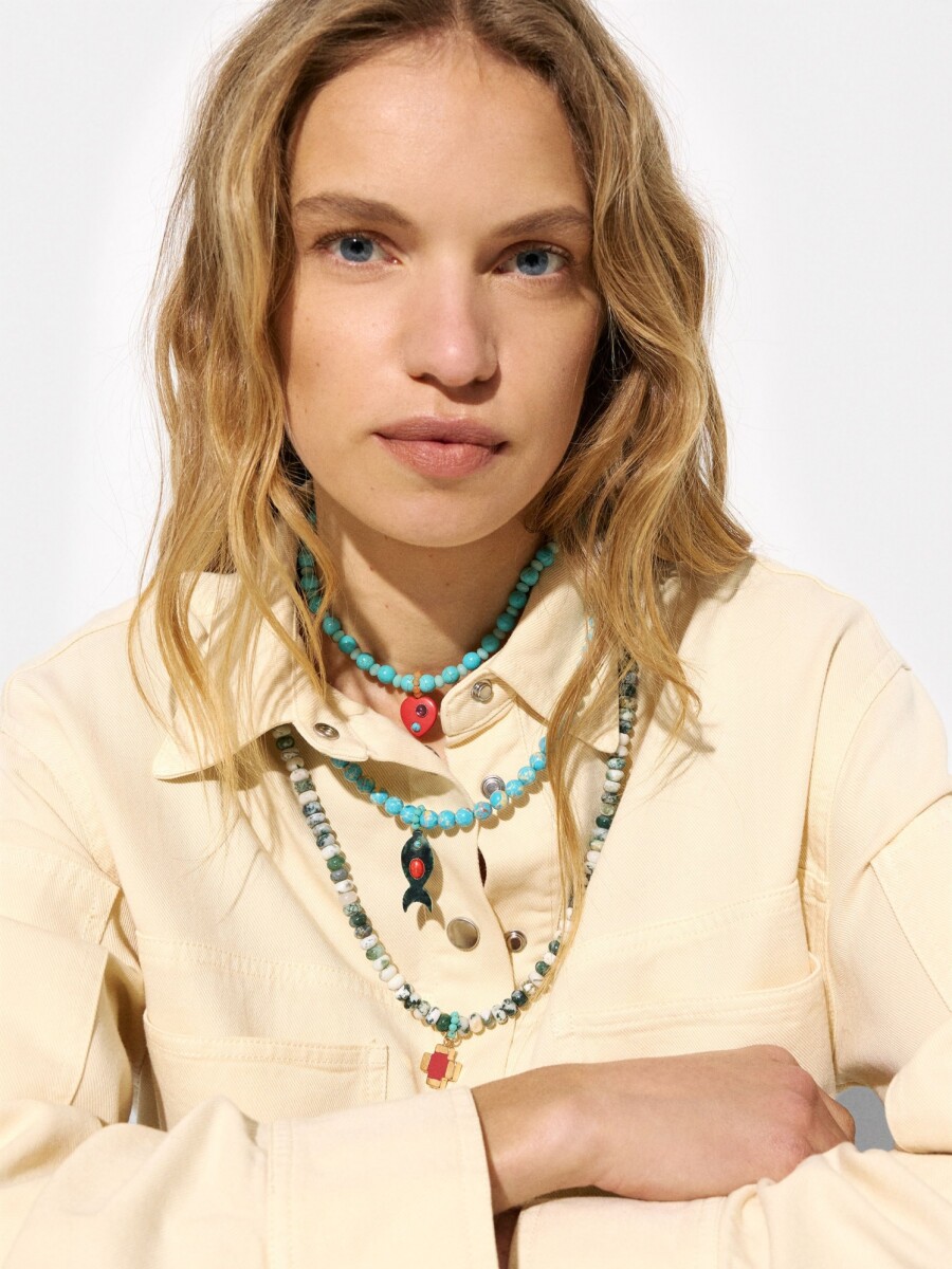 Collar Triple De Cuentas De Piedra multicolor