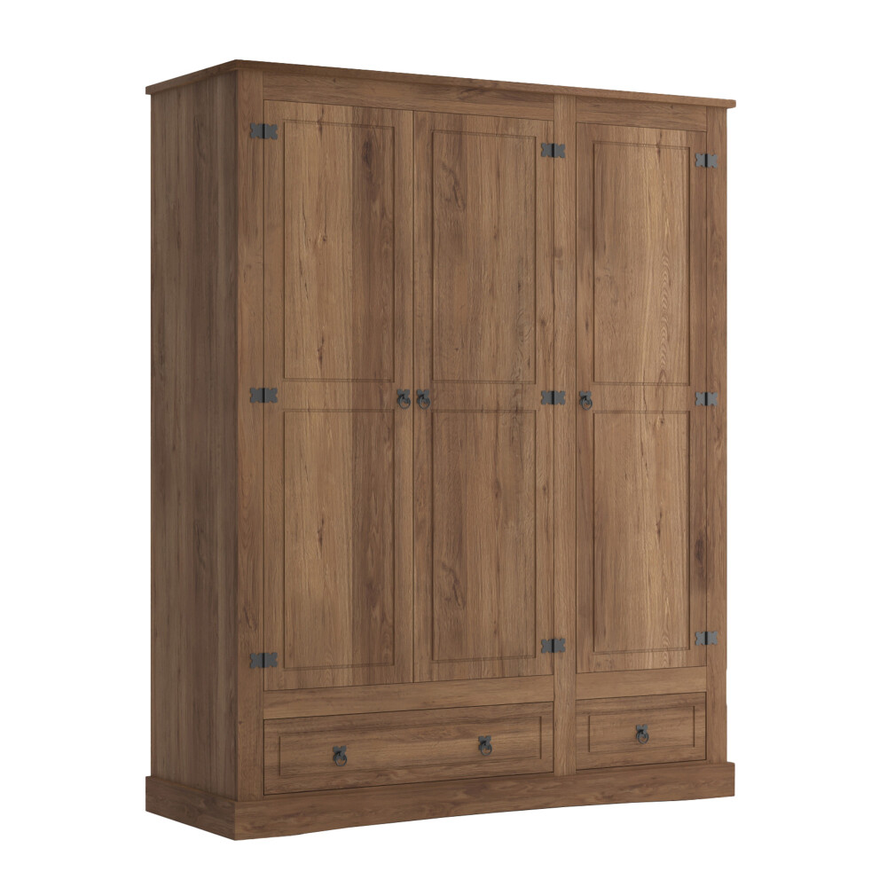 Ropero 3 Puertas 2 Cajones Madera - Linea Mexicana Oscuro