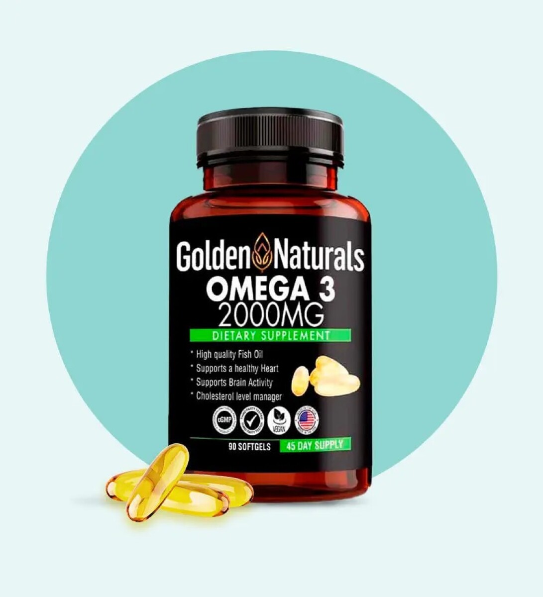 Omega 3 2000 mg | 800 EPA + 600 DHA | 90 Softgels Golden Naturals 