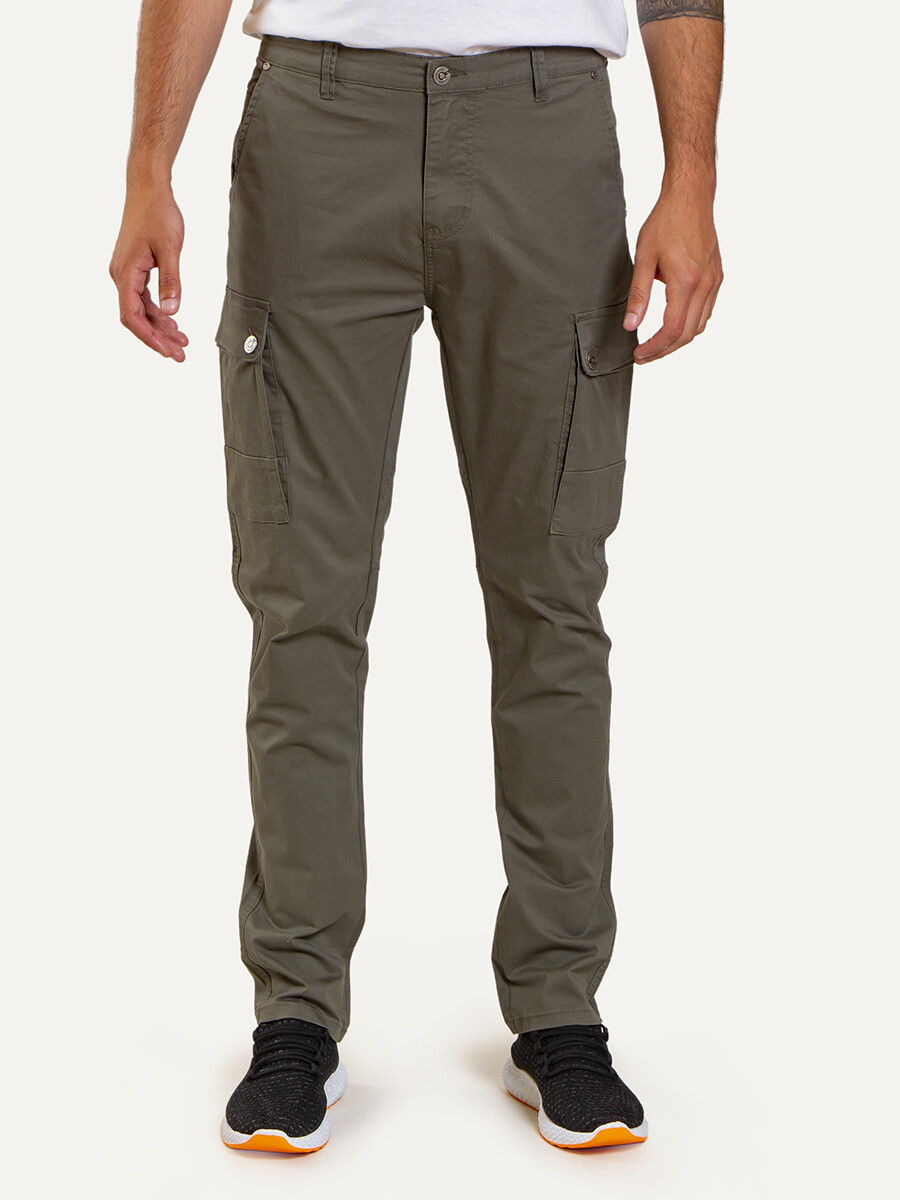 Pantalón Cargo Slim de Gabardina - Militar 