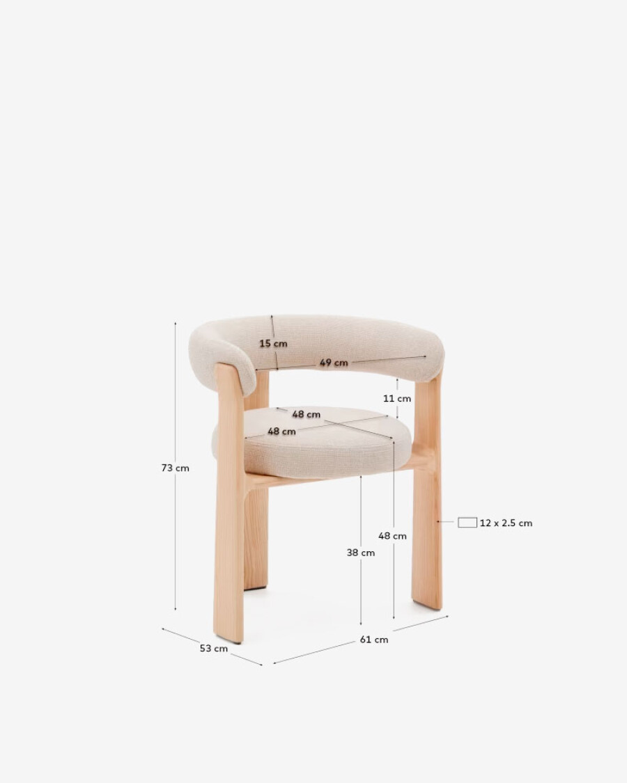 Silla Granite de 3 patas de chenilla beige y madera maciza fresno acabado natural FSC 100% Silla Granite de 3 patas de chenilla beige y madera maciza fresno acabado natural FSC 100%