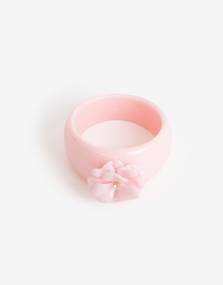 Brazaletes Acrilico Brazalete Flor Resina - Dorado