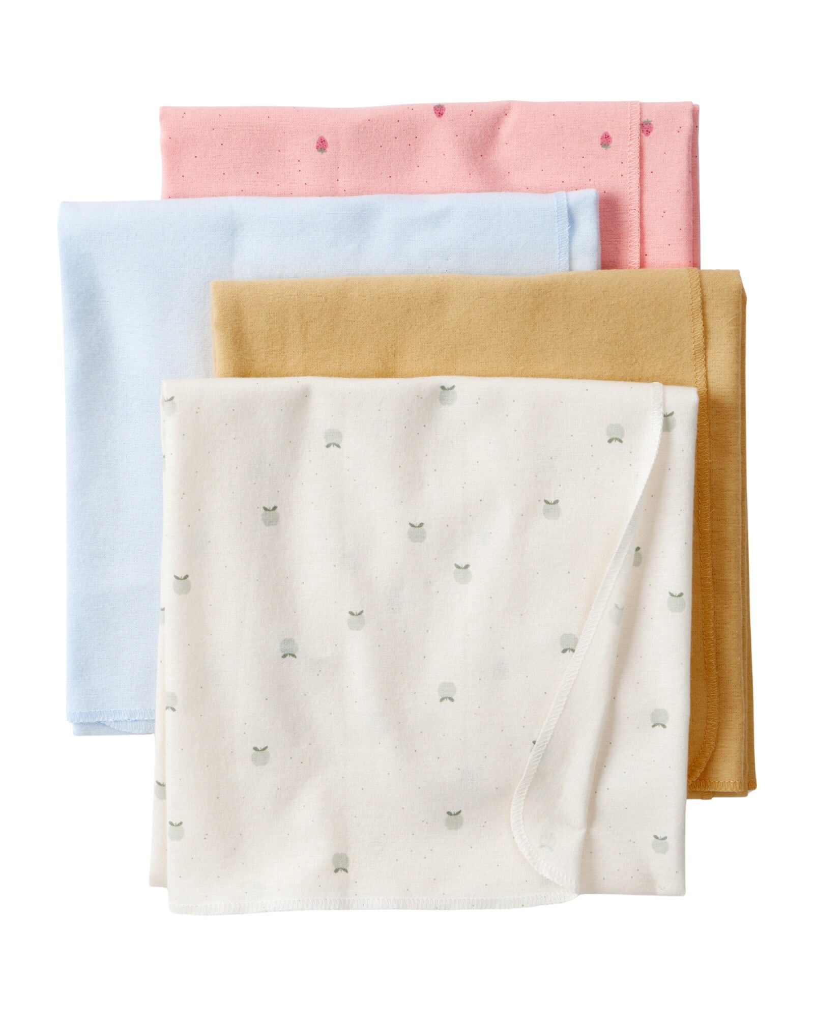 Pack cuatro mantas recibidoras de algodón, diseño frutas Sin color