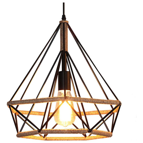 Lampara Colgante Diamante De Techo Decorativo Cuerda Metal Negro