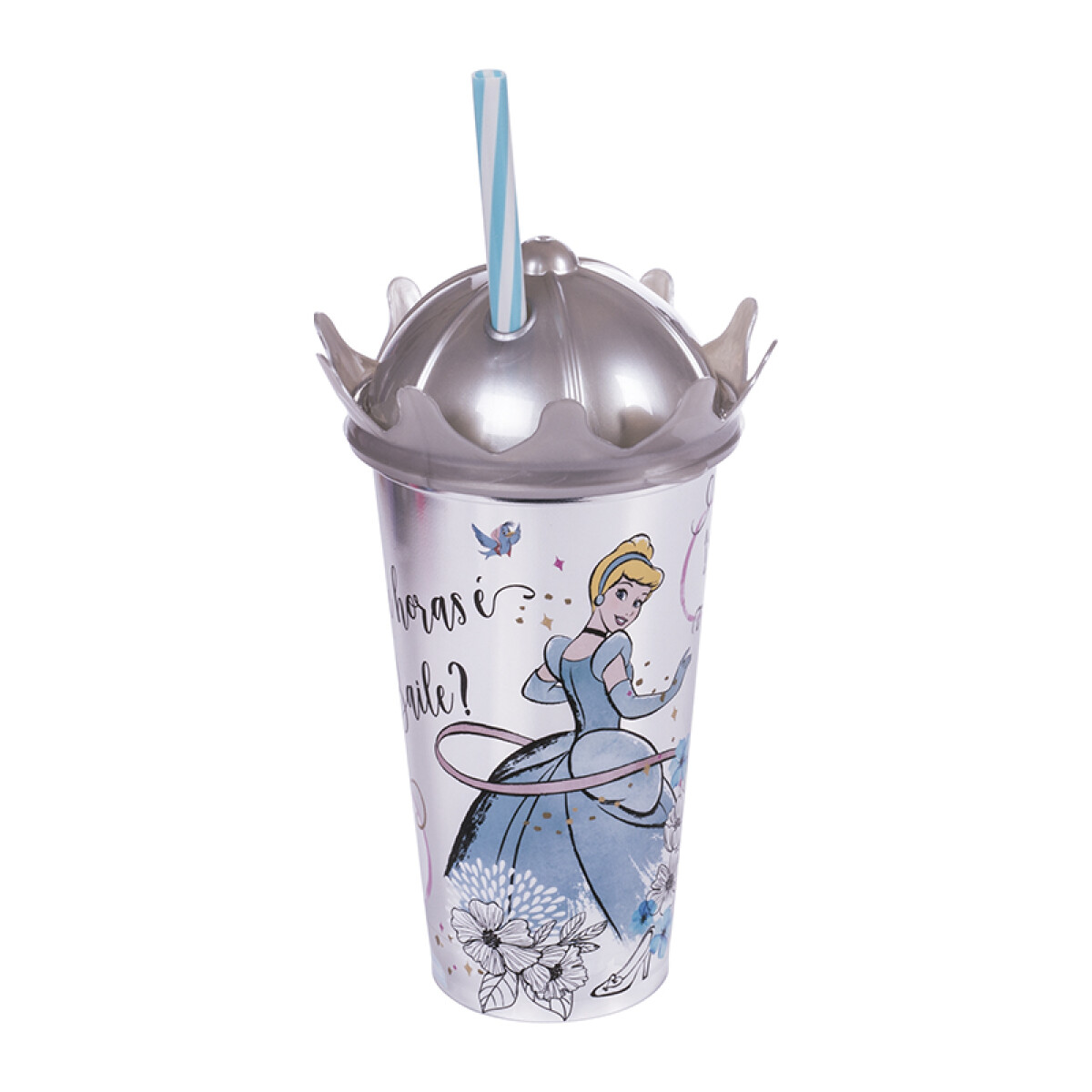 Vaso Plástico Milk Shake con Forma y Pajita Princesas Disney 500 ml - CELESTE 