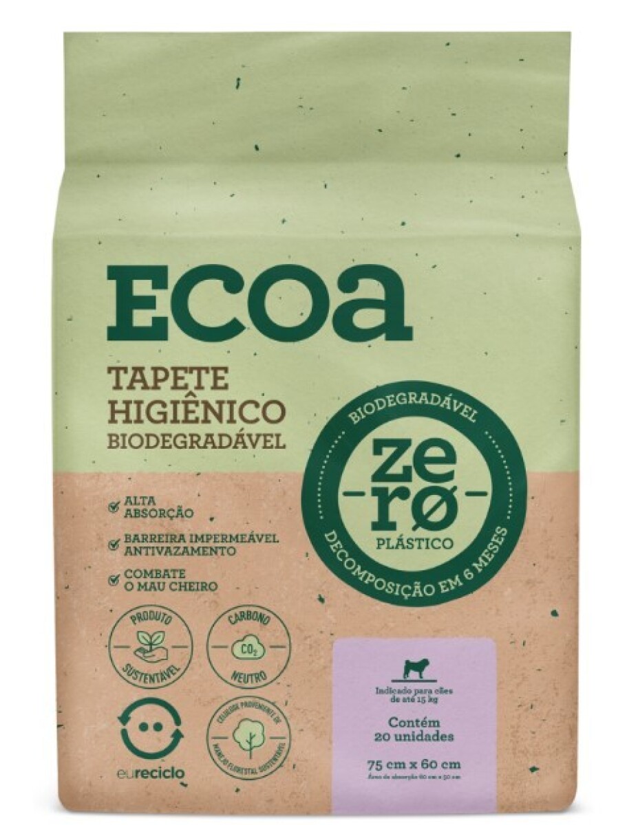 TAPETE HIGIENICO ECOLÓGICO ECOA 75X60 PARA PERROS 