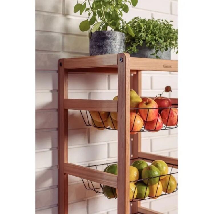 ESTANTE FRUTERO DE MADERA 3 PISOS CON RUEDAS TRAMONTINA ESTANTE FRUTERO DE MADERA 3 PISOS CON RUEDAS TRAMONTINA