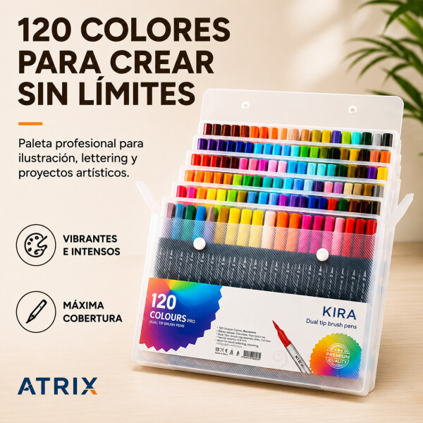 Set De 120 Marcadores Doble Punta Tipo Pincel Acuarelables Transparente