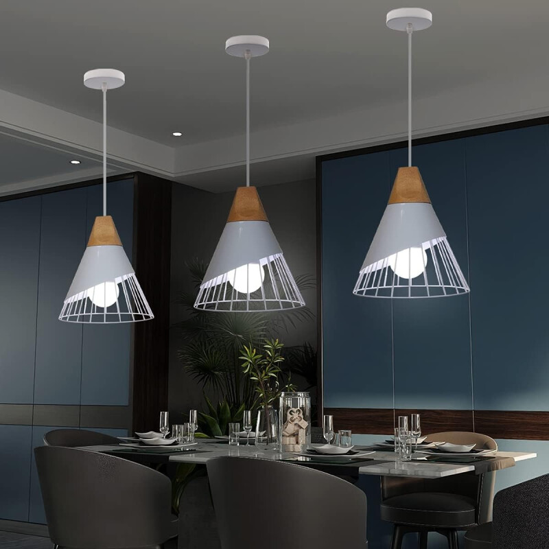 Lampara Nordica Conica Metal Y Madera Columbus Gris