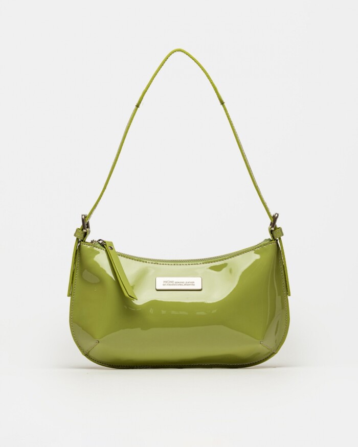 Cartera al hombro Mia en cuero charol Moss