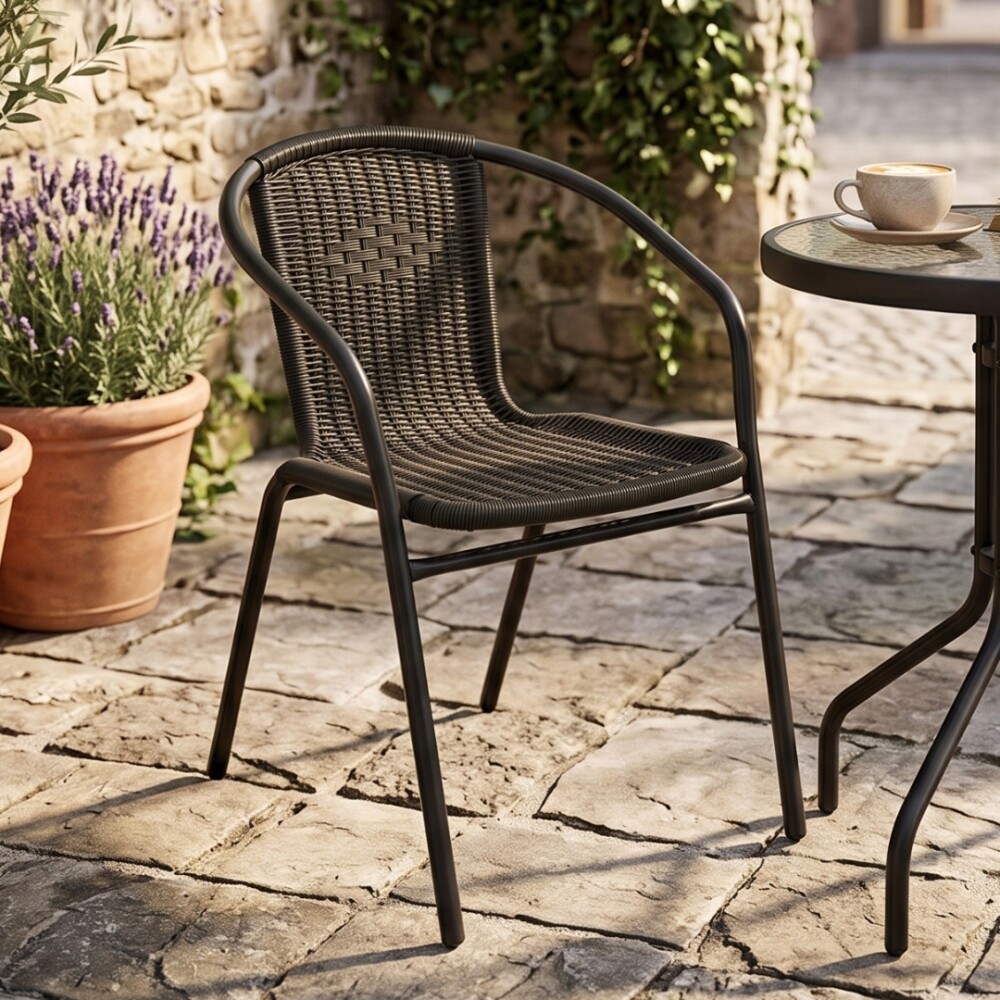 Silla Símil Rattan y acero clásica Negro