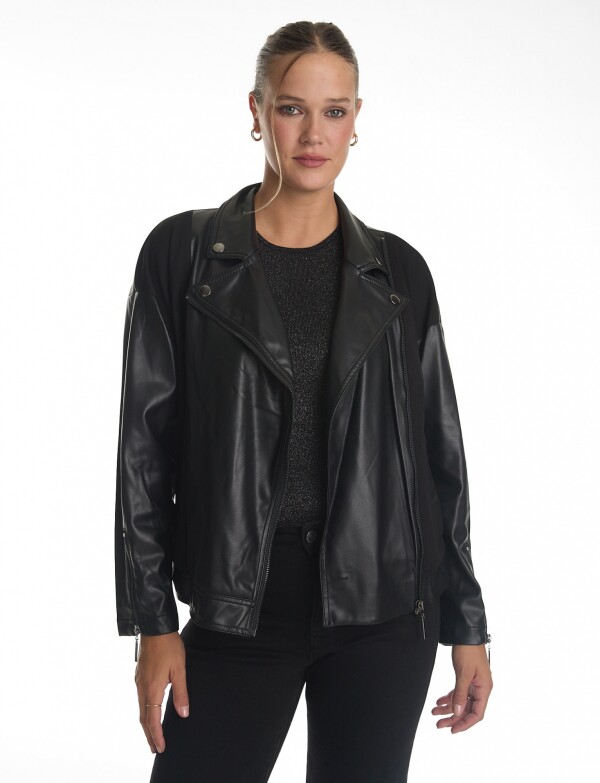 Campera Ecocuero Combinada NEGRO