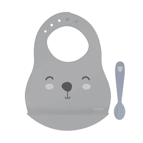 Kit infantil babero + cuchara gris "LE PETIT" TR5188