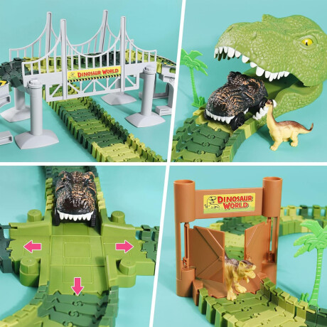 Pista Carreras Dinosaurio Jurassic Flexible Encastrable 220P Verde