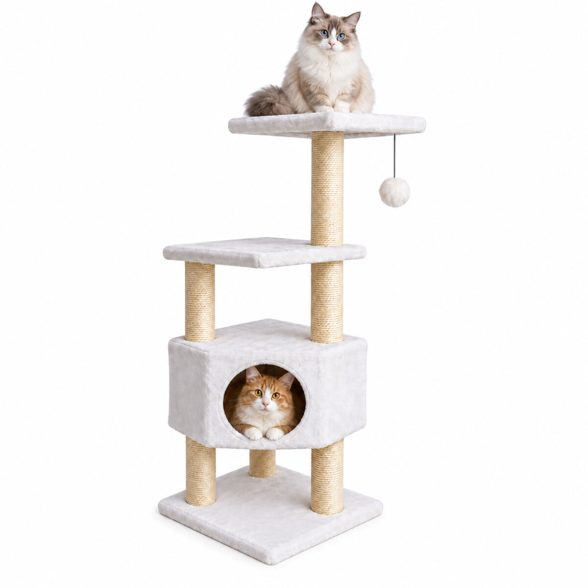 Rascador Para Gatos 4 Niveles 130cm Cueva Y Juguete - Blanco 